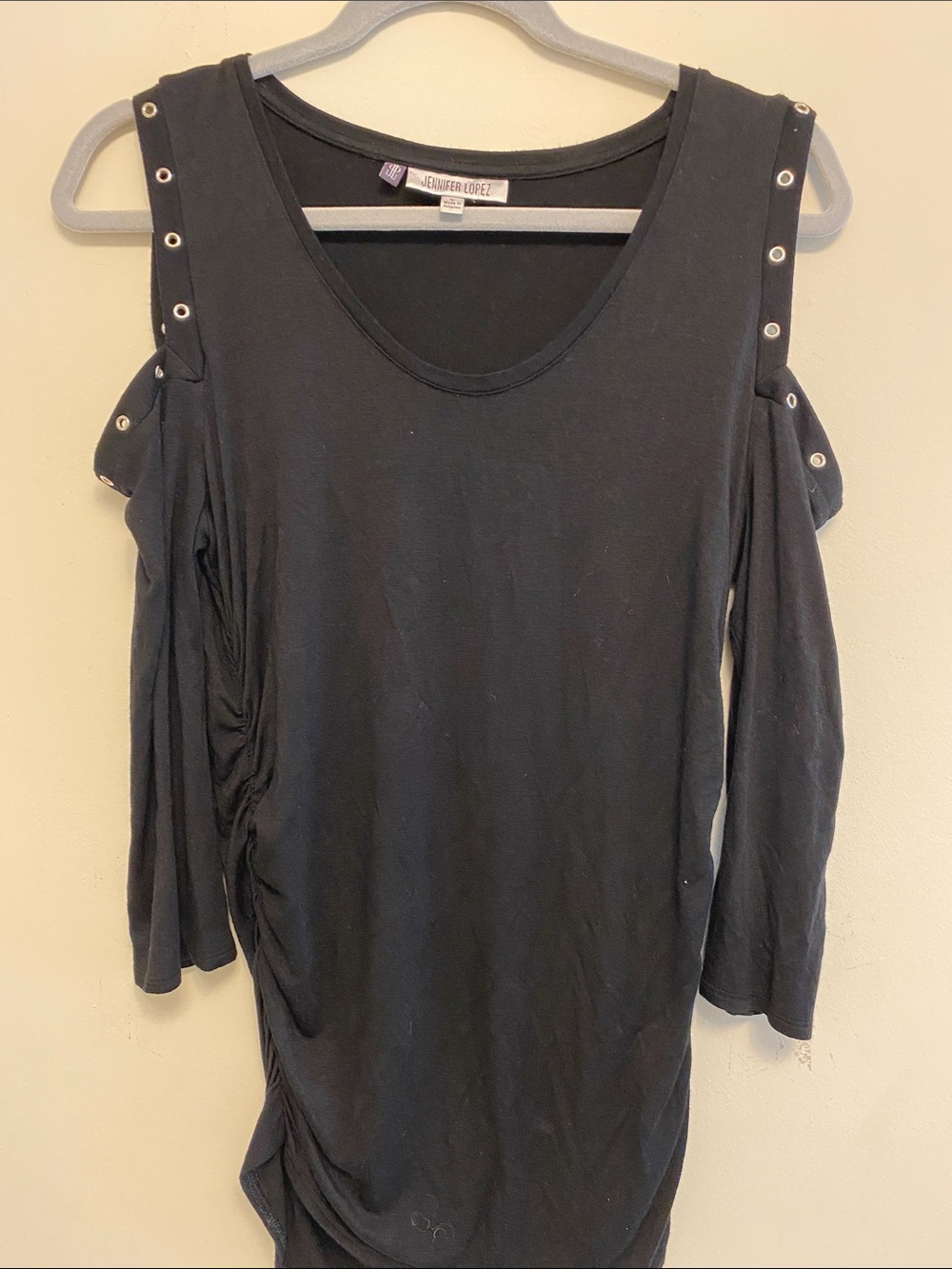 Jennifer Lopez Black Cold-Shoulder Eyelet Detail Sz L.